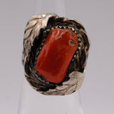 Vintage Sterling Coral Feather Ring 4.25
