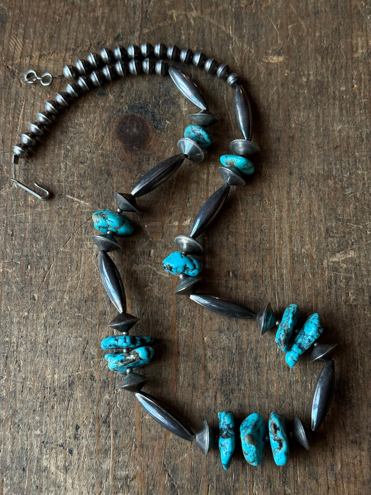 Vintage Sterling Silver Chunky Bead & Raw Turquoise Necklace