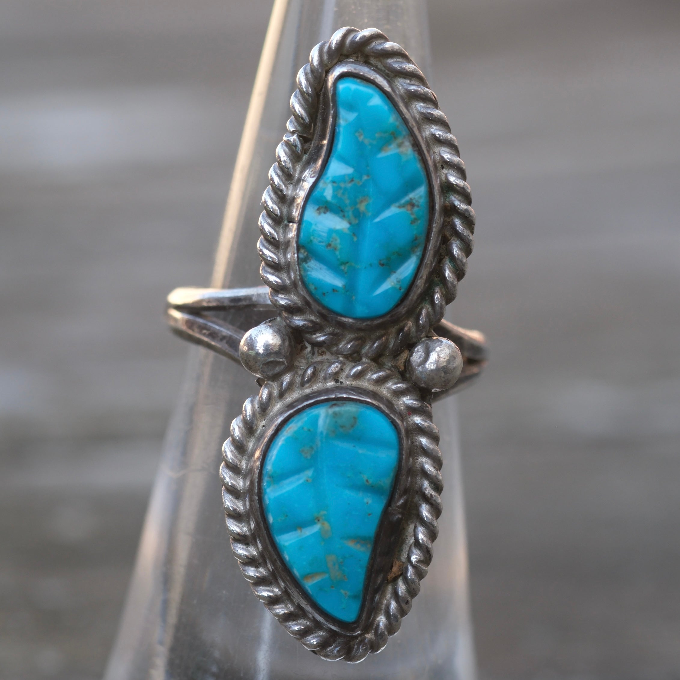 Vintage Sterling 2-Stone Feather Ring 4.75