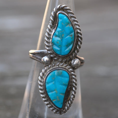 Vintage Sterling 2-Stone Feather Ring 4.75