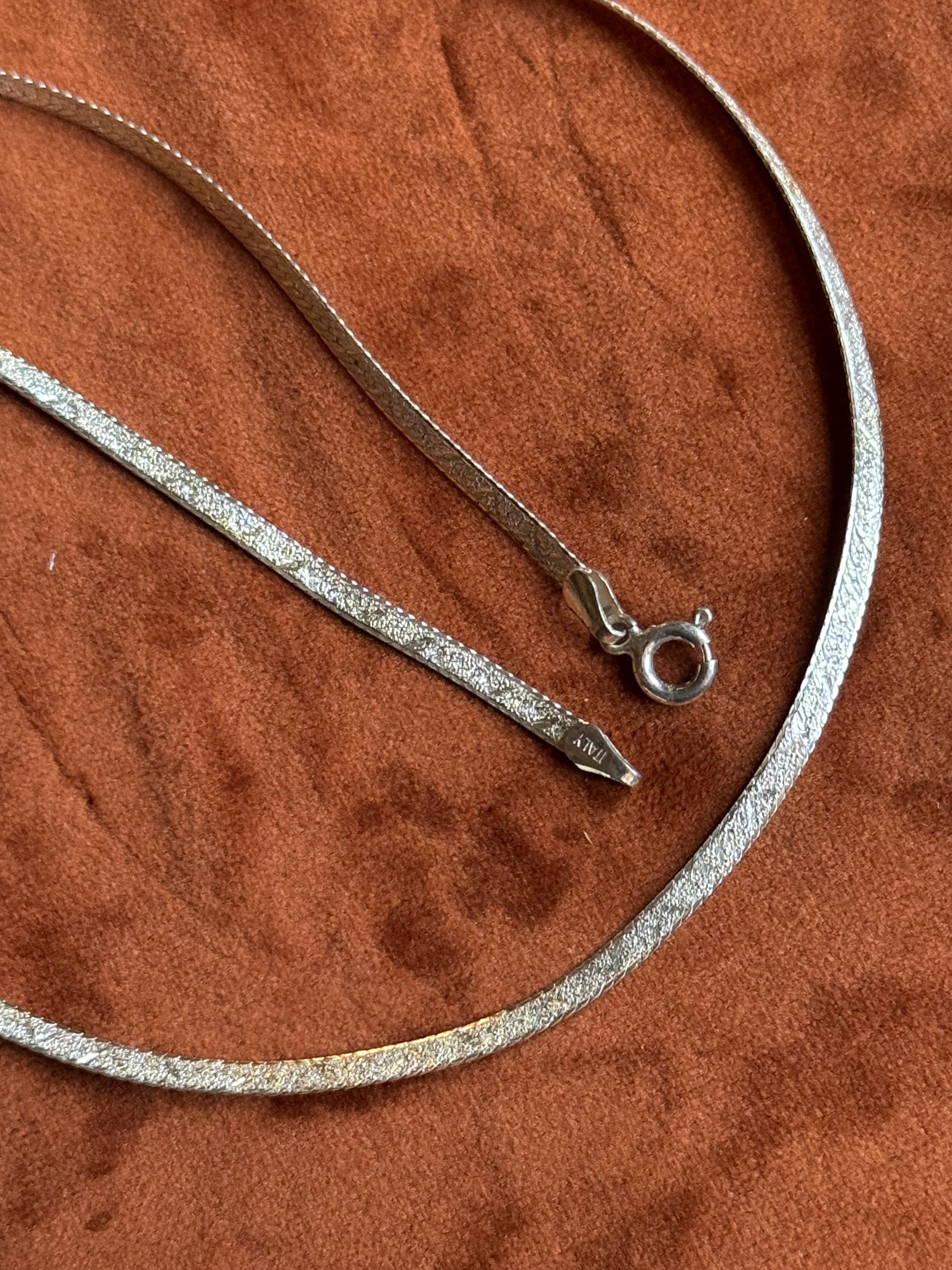 Vintage Sterling Silver 20” Diamond Etched Herringbone Chain
