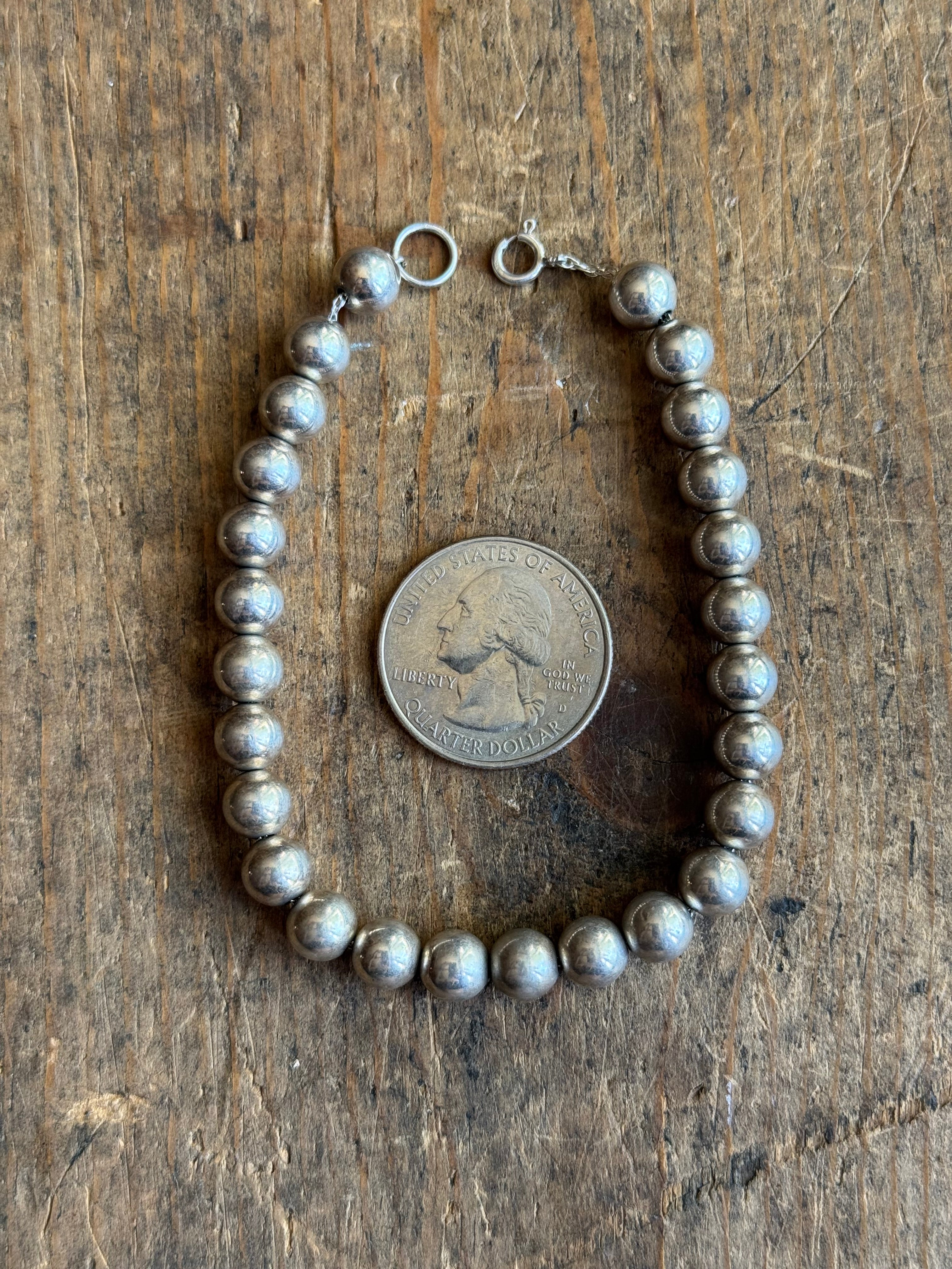 Vintage Sterling Silver Bead Bracelet 8"