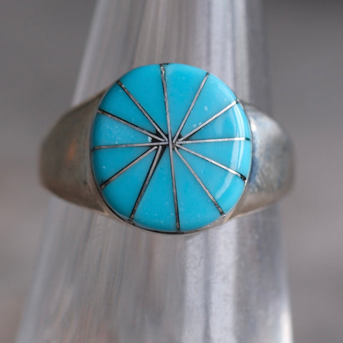 Vintage Sterling Turquoise Inlay Pinwheel Ring 6
