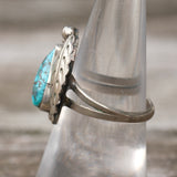 Vintage Sterling Turquoise Feather Ring 6.75