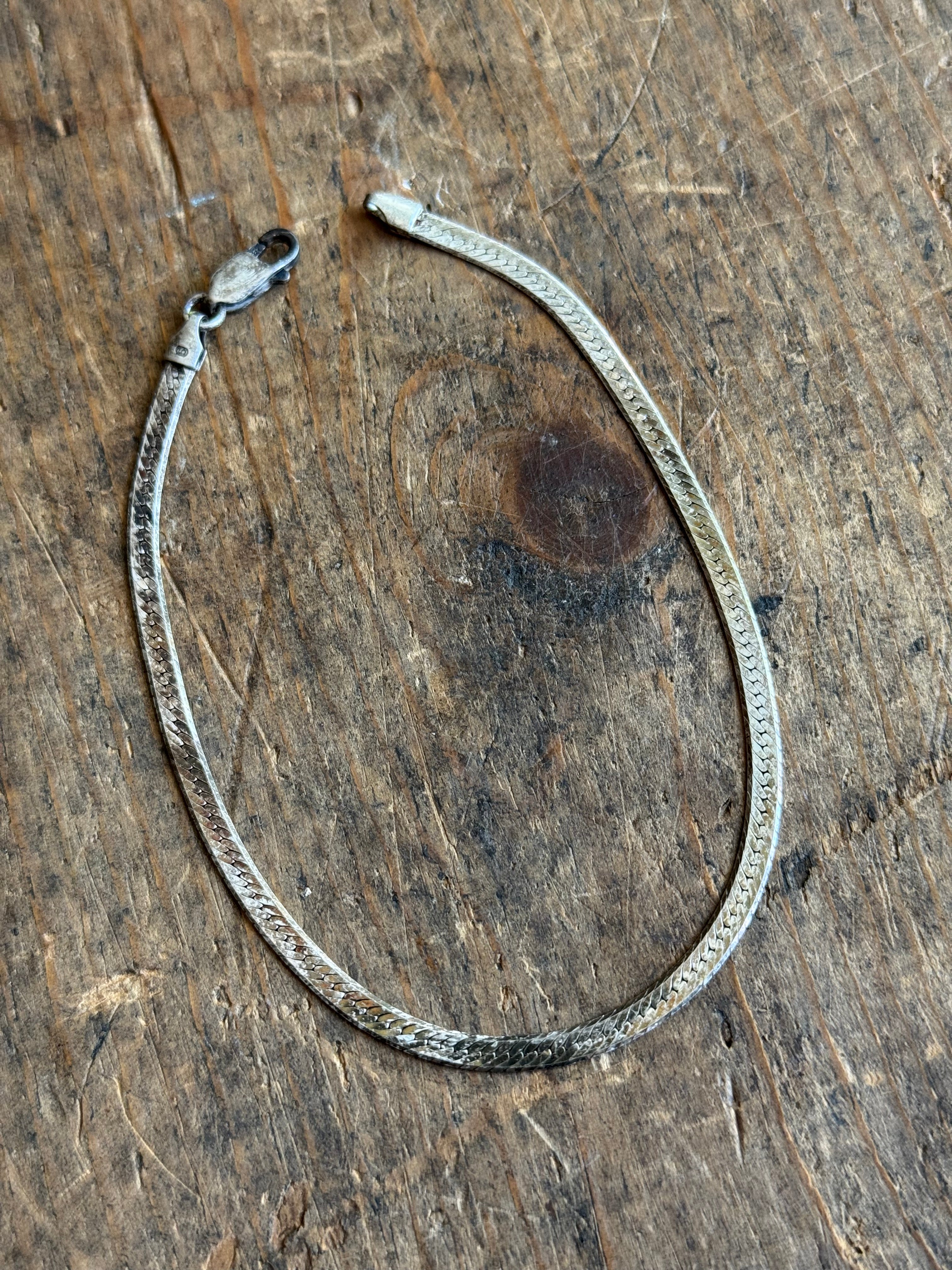 Vintage Sterling Silver Herringbone Chain Bracelet 8.5"