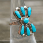 Vintage Sterling Turquoise Cluster Ring 5.75