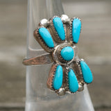 Vintage Sterling Turquoise Cluster Ring 5.75