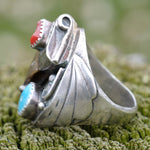 Vintage Sterling Turquoise and Coral Fox Claw Ring 9