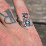 Vintage Sterling Turquoise and Coral Ring 5.75