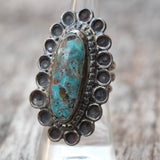Vintage Sterling Turquoise Florette Ring 7