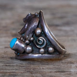 Vintage Sterling Turquoise Bear Ring 6.75