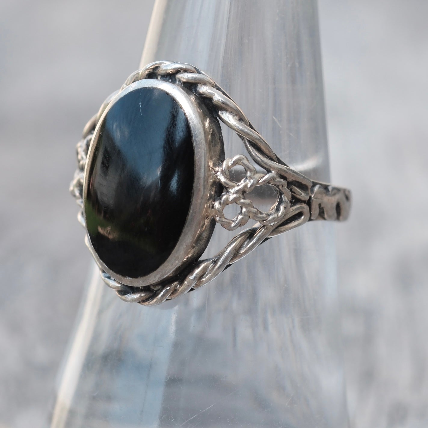 Vintage Sterling Onyx Ring 7.5