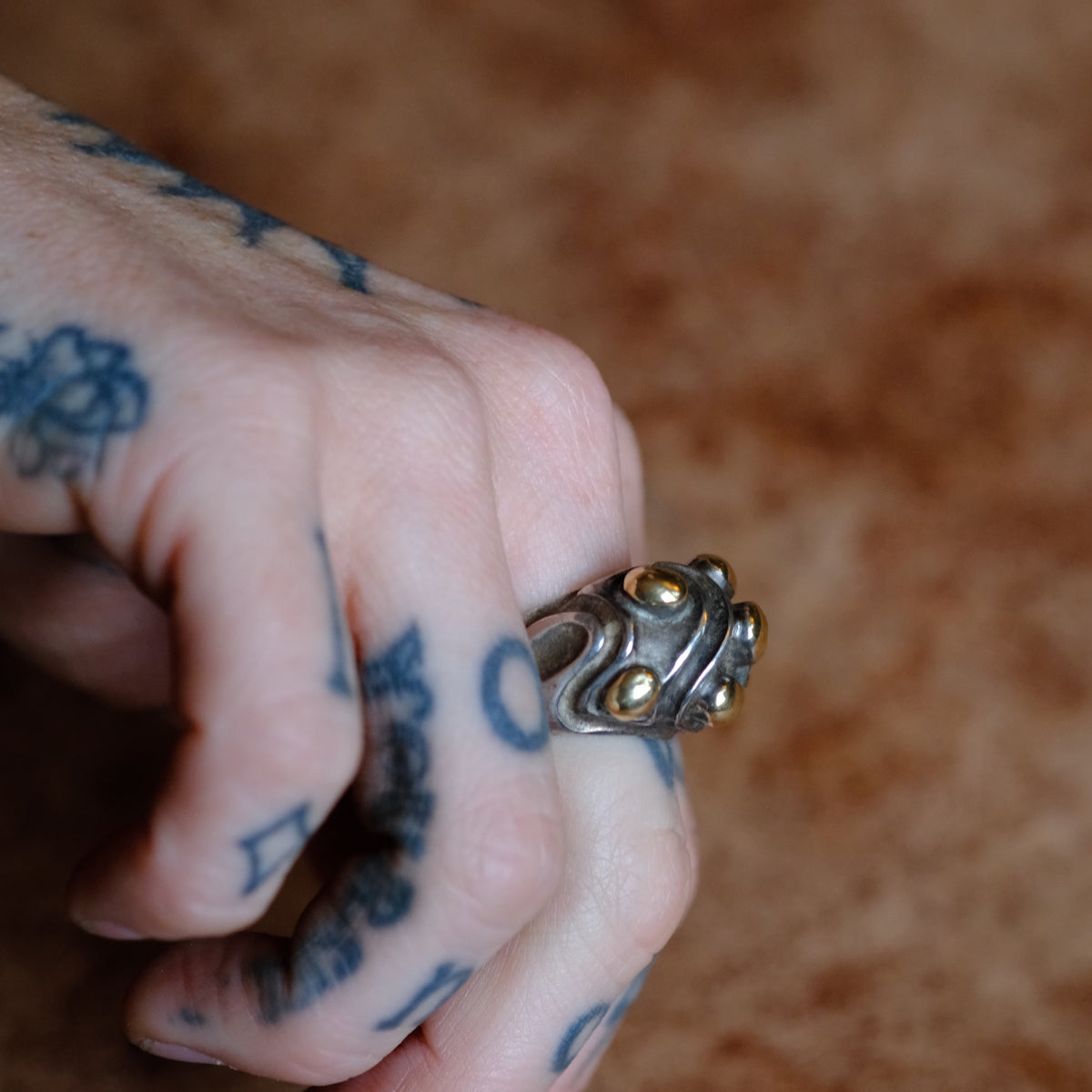 Vintage Sterling and 18K Gold Ring 6.75 Caviar-Lagos