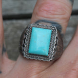 Vintage Sterling Turquoise Ribbed Band Ring 9.75