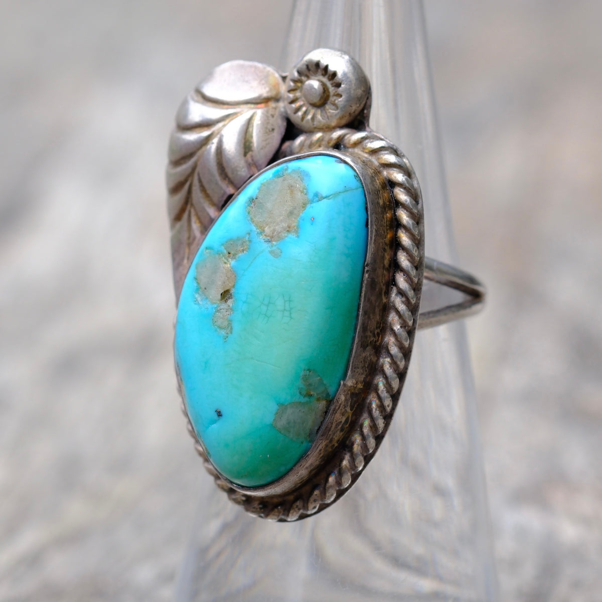 Vintage Sterling Turquoise Feather Ring 5.75