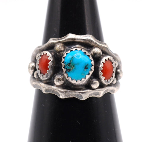 Vintage Sterling Turquoise and Coral Ring 7