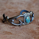 Vintage Sterling Turquoise Sandcast Cuff Bracelet