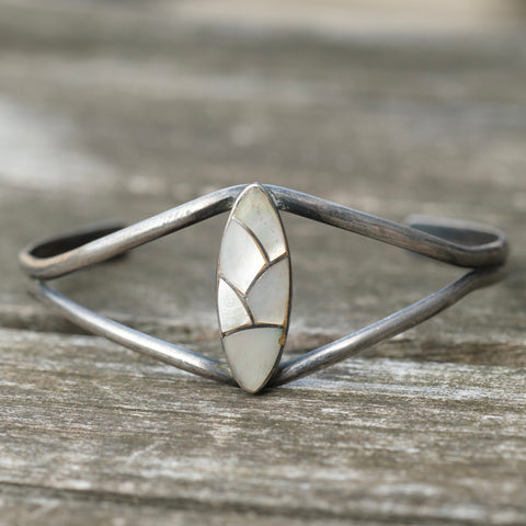 Vintage Sterling Mother Of Pearl Inlay Cuff
