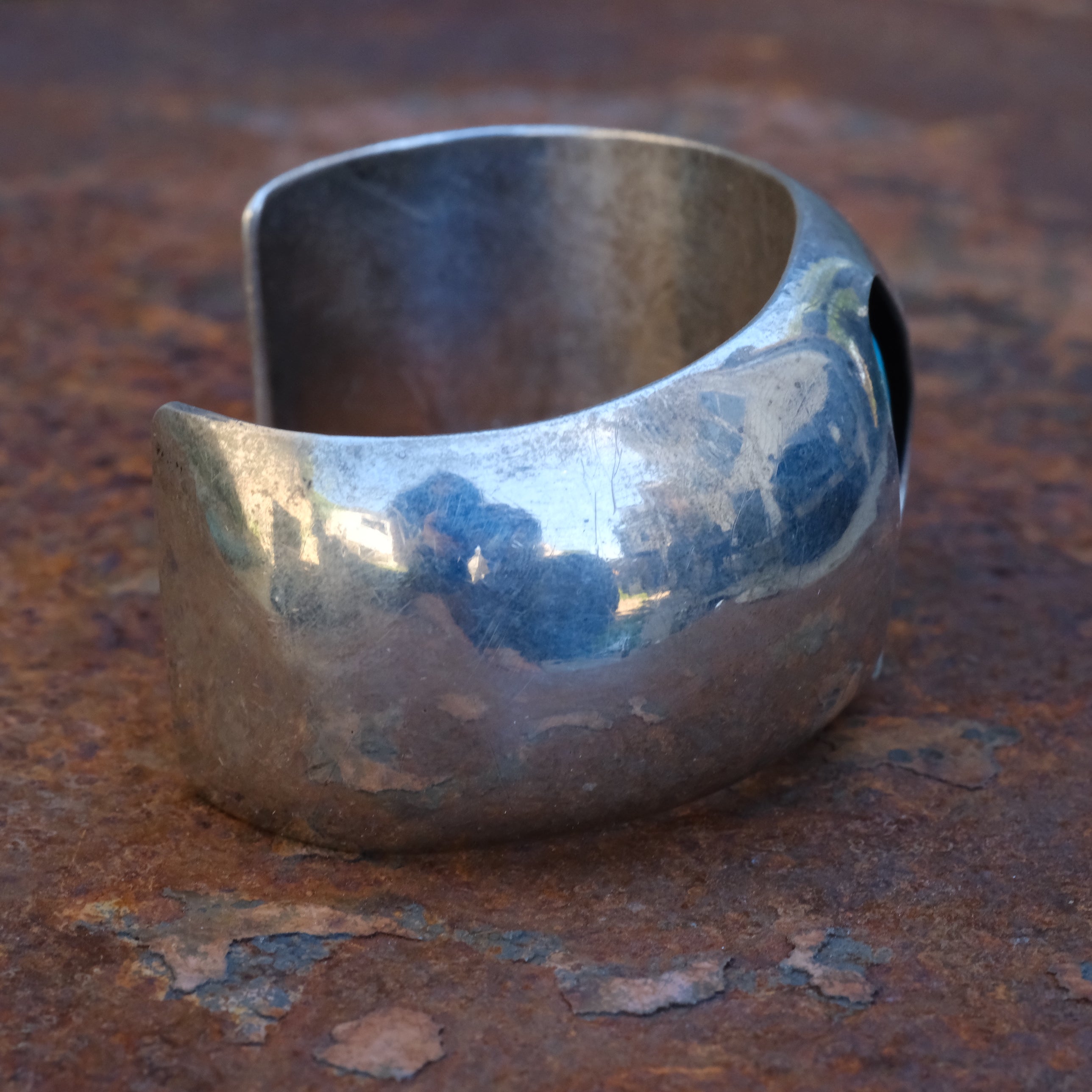 Vintage Sterling Turquoise Shadowbox Cuff Bracelet