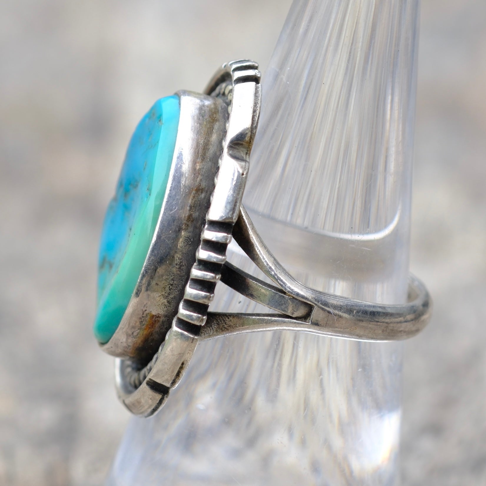 Vintage Sterling Turquoise Roper Ring 7