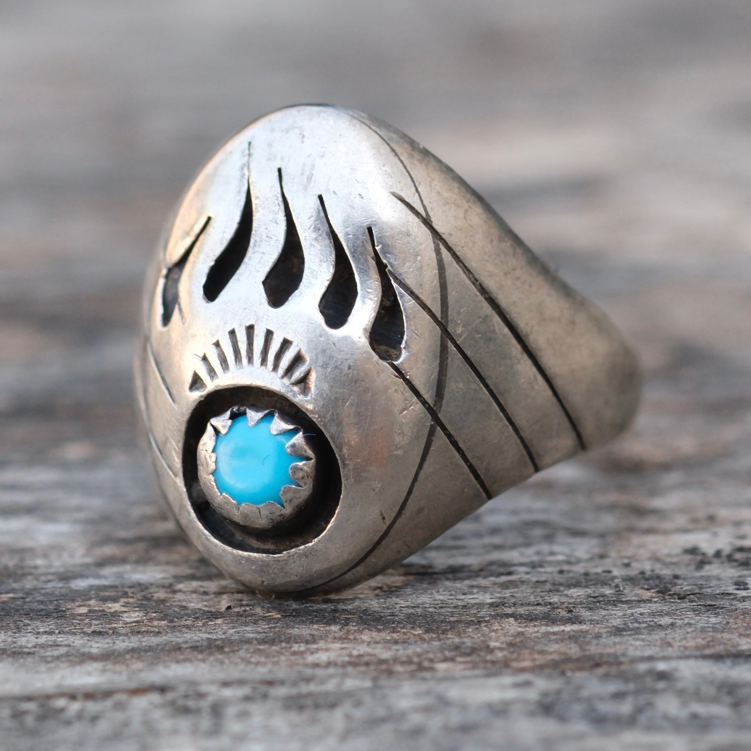 Vintage Sterling Turquoise Bear Paw Ring 8.5