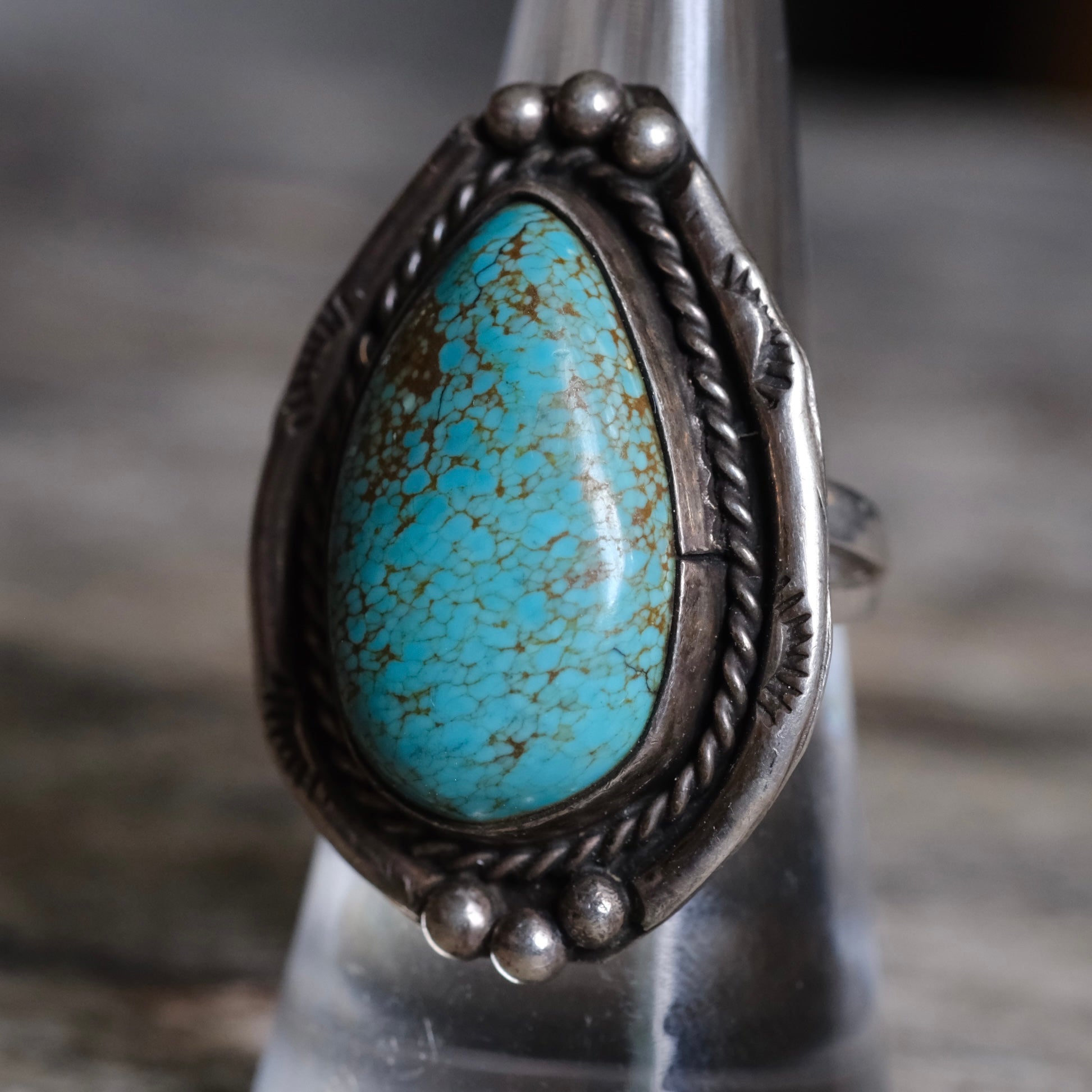 Vintage Sterling Turquoise Roper Ring 7