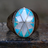 Vintage Sterling Turquoise and Mother Of Pearl Starburst Inlay Ring 11