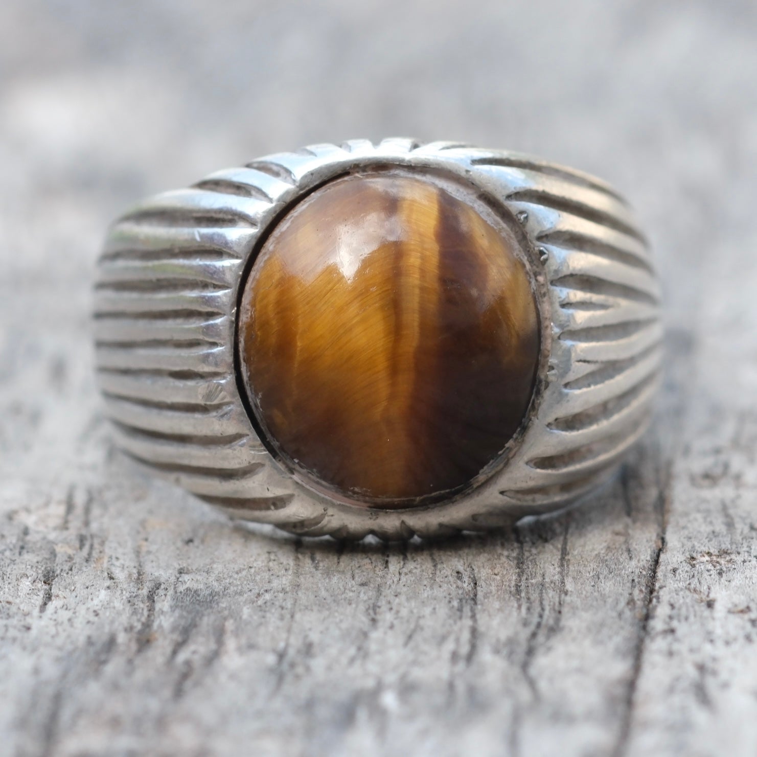 Vintage Sterling Tigers Eye Ring 9.5