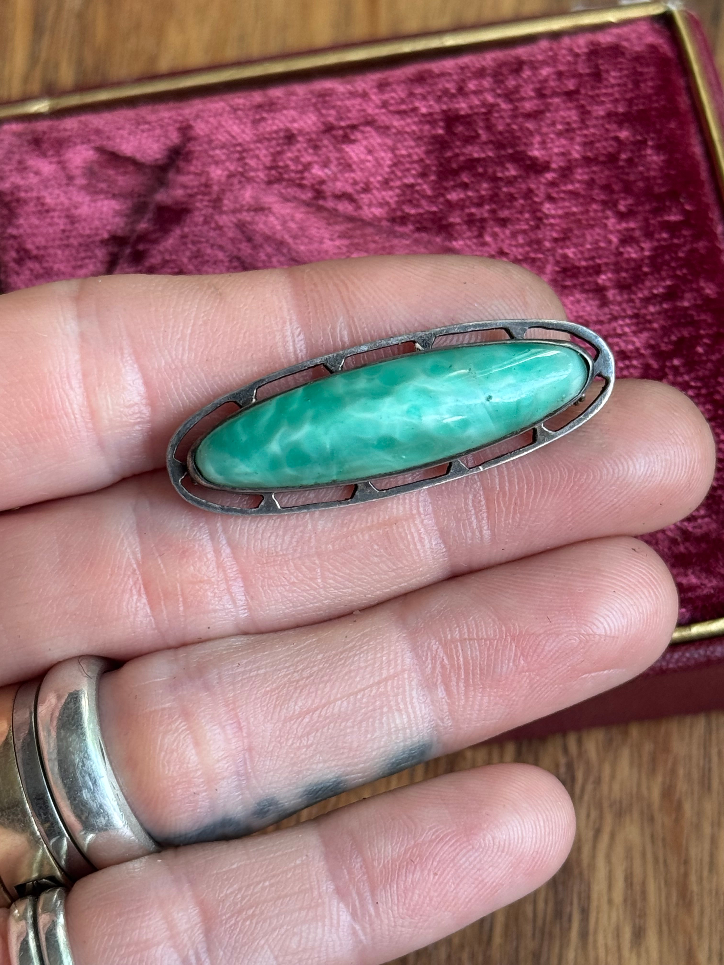 Vintage Sterling Silver Marbled Resin Framed Pin