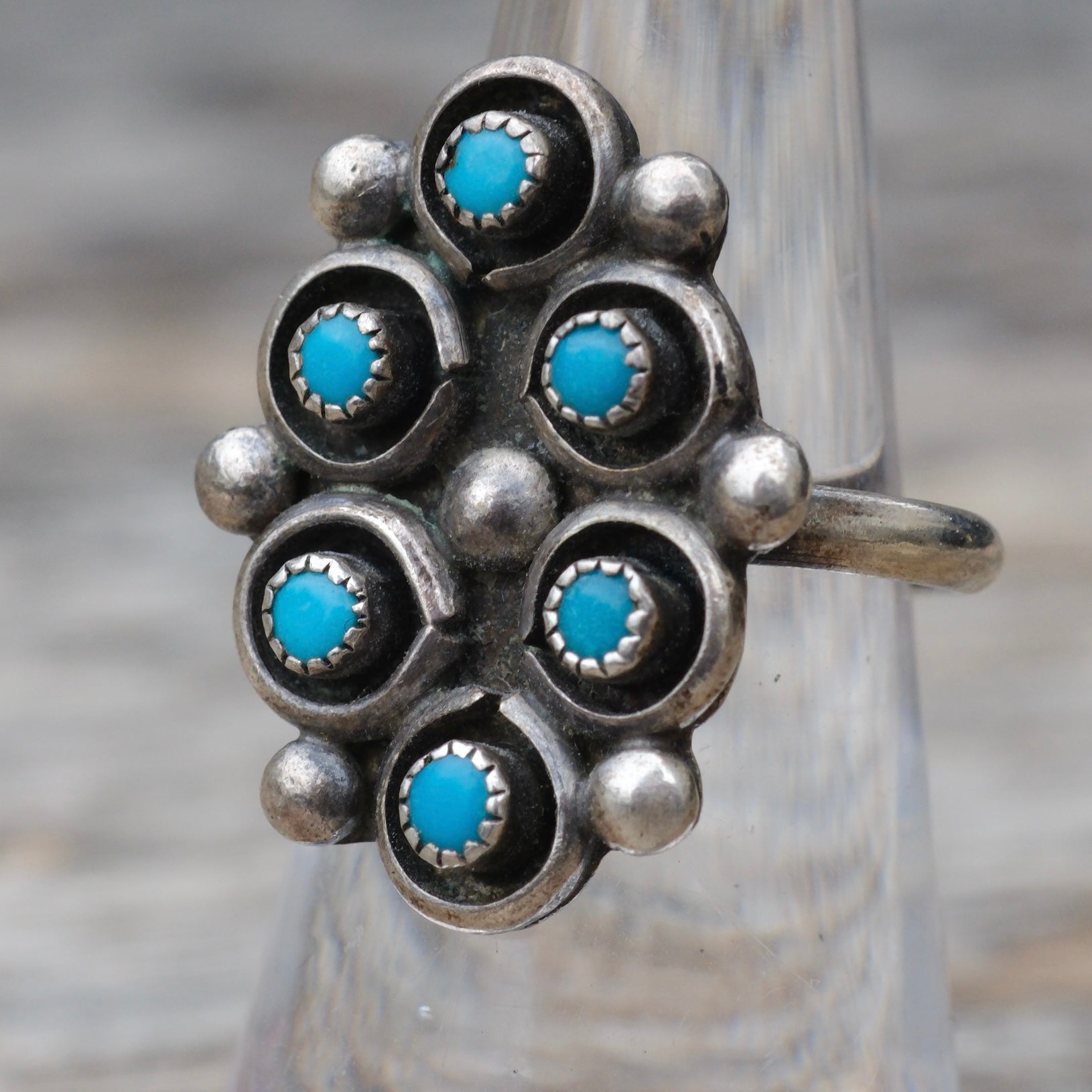 Vintage Sterling Turquoise Cluster Ring 6.75