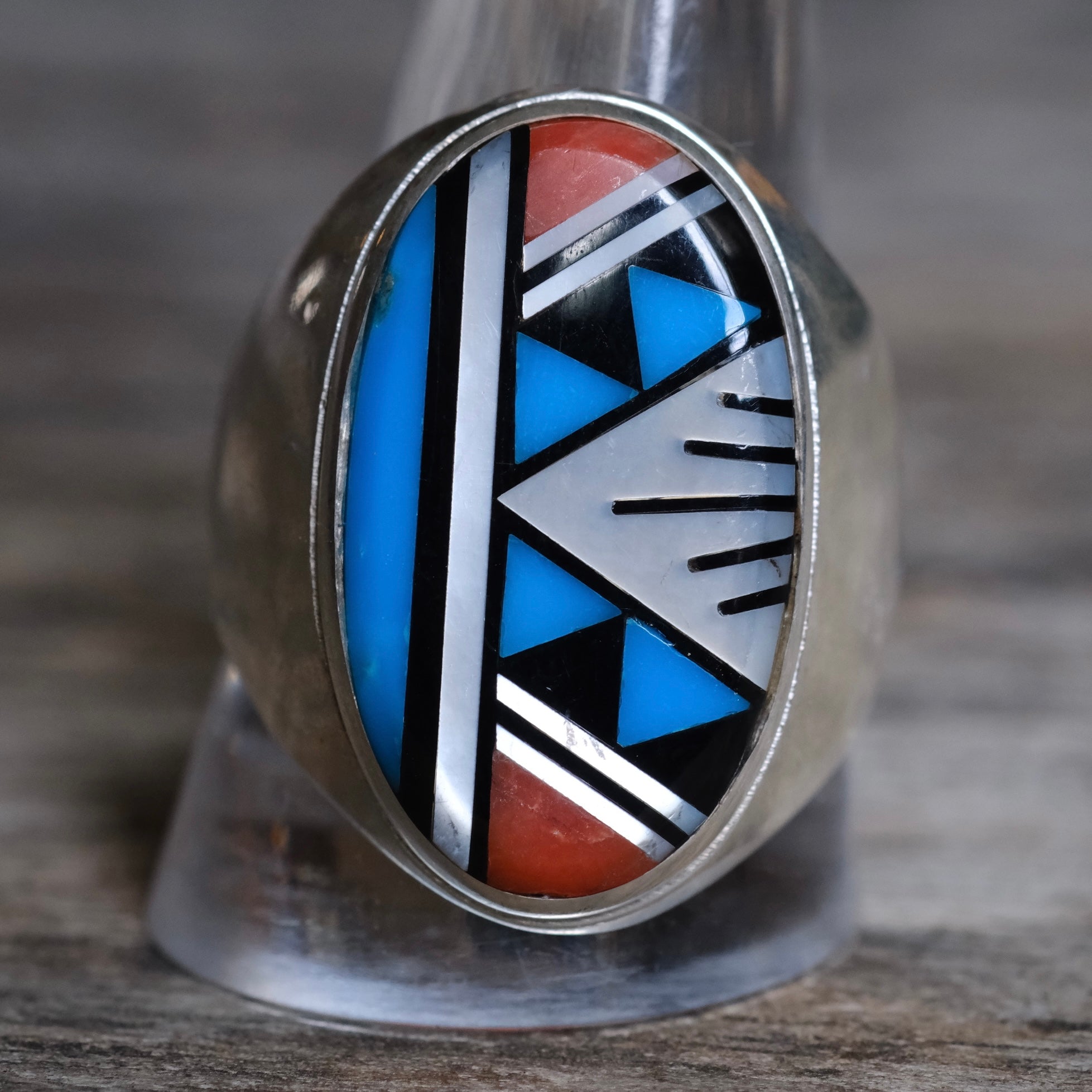 Vintage Sterling Zuni Inlay Ring 12.25