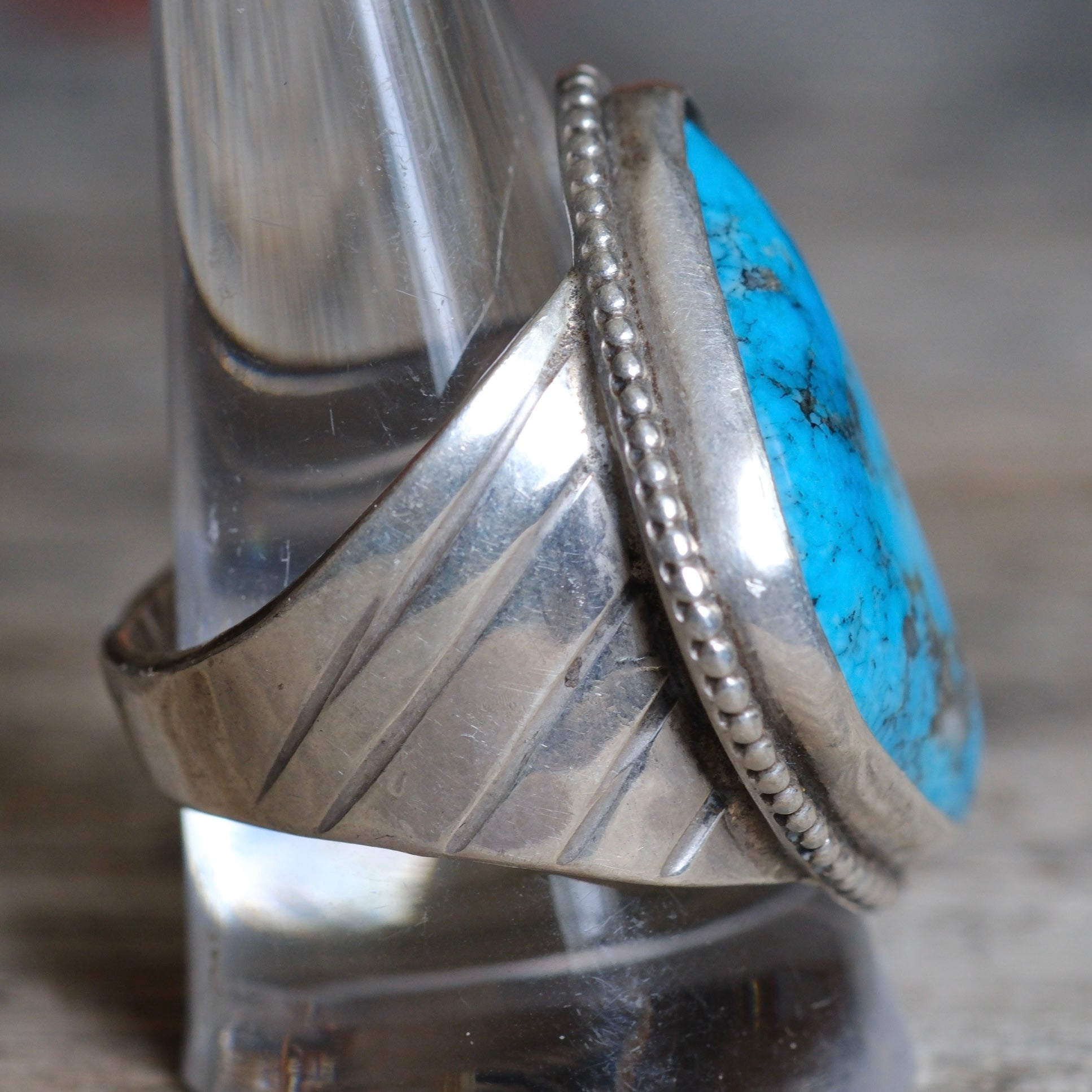 Vintage Sterling Turquoise Stamped Band Ring 11
