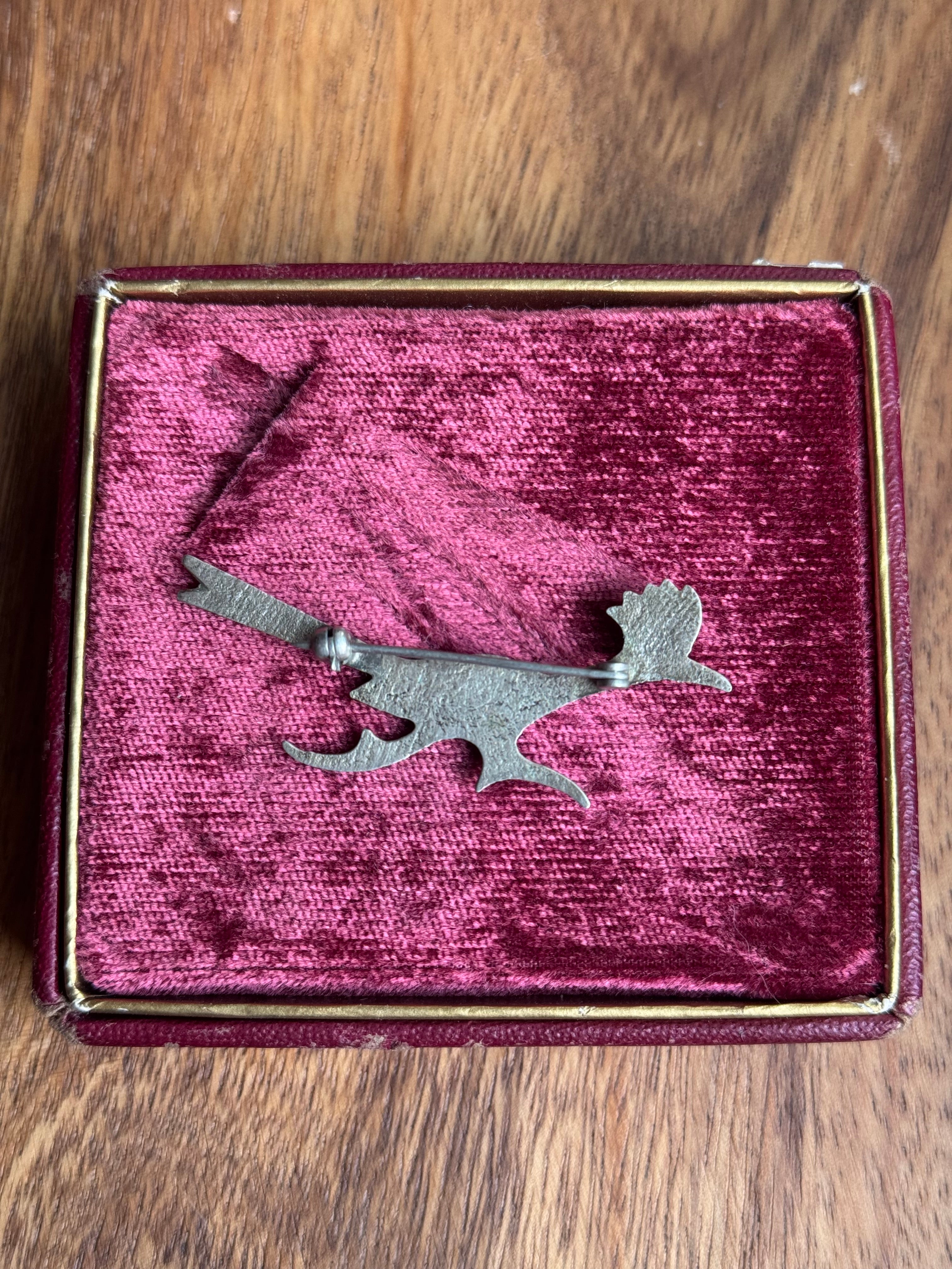 Vintage Sterling Silver Turquoise Road Runner Pin