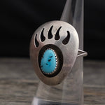 Vintage Sterling Turquoise Bear Paw Shadowbox Ring 6.75