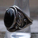 Vintage Sterling Onyx Feather Ring 11.25