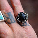 Vintage Sterling Shimmering Blue Resin Ring 7.5