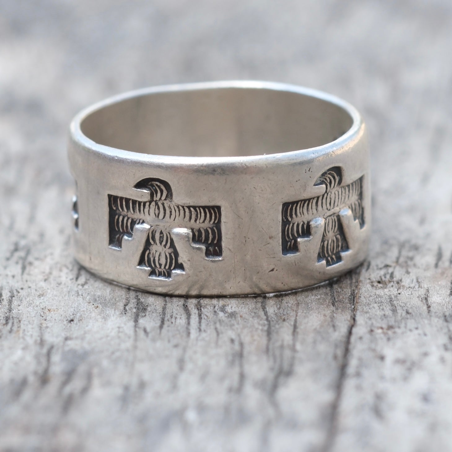 Vintage Sterling Thunderbird Band Ring 8.25