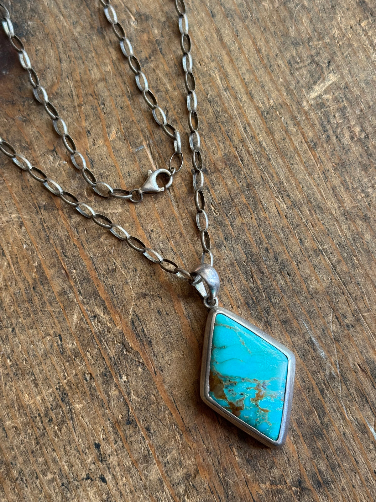 Vintage Sterling Silver Chunky Turquoise Diamond Necklace