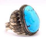 Vintage Sterling Turquoise Ribbed Band Ring 10.5