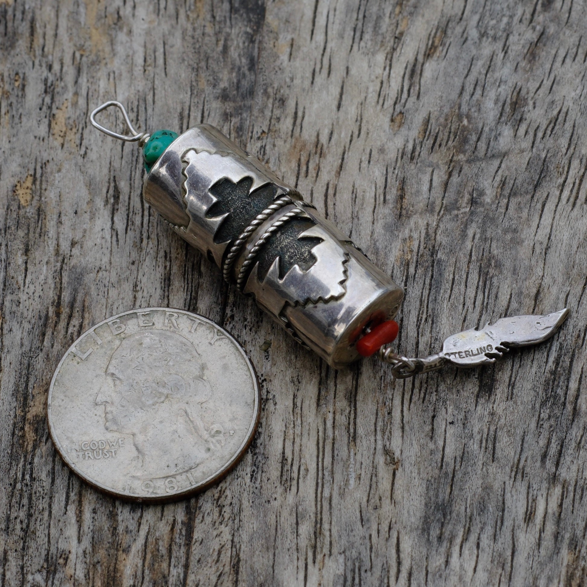 Vintage Sterling Shadowbox Feather Pendant