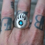 Vintage Sterling Turquoise Bear Paw Ring 10.5