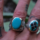 Vintage Sterling Turquoise Thunderbird Ring 10.5