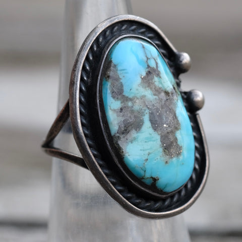 Vintage Sterling Turquoise Roper Ring 5.5