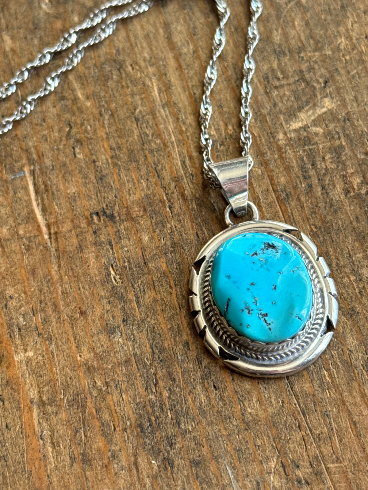 Vintage Sterling Silver Turquoise Sawcut Necklace