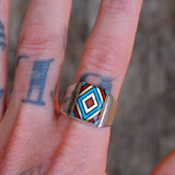 Vintage Sterling Multistone Inlay Ring 13