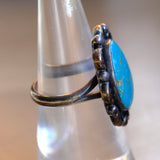 Vintage Sterling Turquoise Florette Ring 6.75