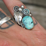 Vintage Sterling Turquoise Feather Ring 5.25