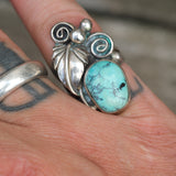 Vintage Sterling Turquoise Feather Ring 5.25