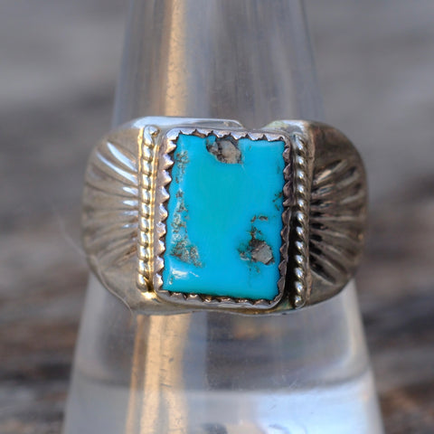 Vintage Sterling Turquoise Stamped Band Ring 9.75