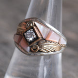 Vintage Sterling Mother Of Pearl and CZ Ring 8.25
